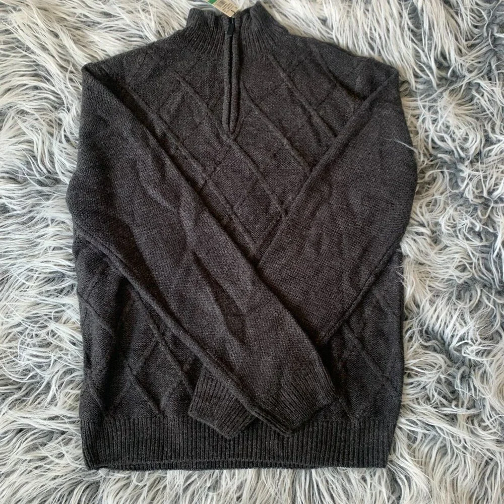 Perry Ellis Mens Quarter Zip  Sweater Size L Soft‎ Cable Knit Gray NEW with tags